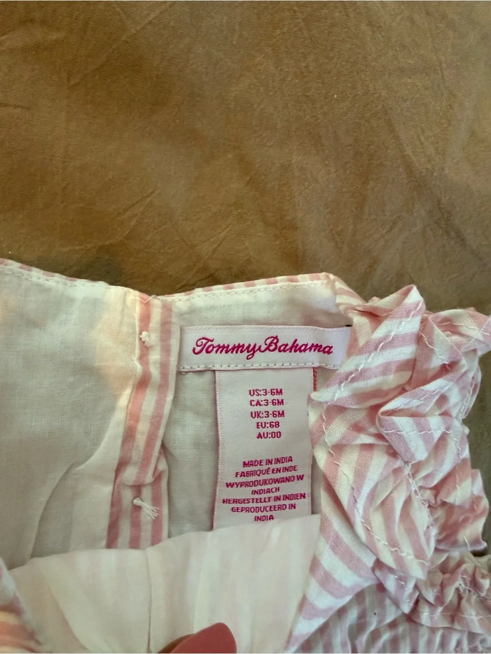 Tommy Bahama Pink & White Striped Ruffle Baby Bubble Romper